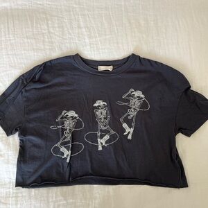 Altar’d State Cropped Skeleton Dance Graphic Tee - Black